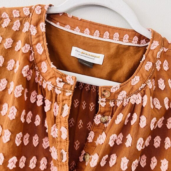 Pilcro & the Letterpress by Anthropologie Tavi Textured Brown Peasant Blouse XS - Picture 2 of 12